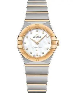 Omega Constellation Manhattan Quartz 25mm Mother of Pearl Dial Diamond Yellow Gold and Stainless Steel Women's Watch 131.20.25.60.55.002 131.20.25.60.