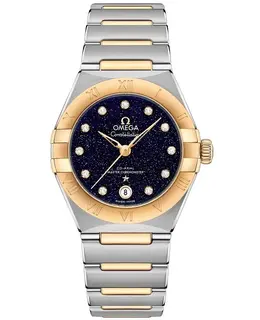 Omega Constellation Manhattan Chronometer 29mm Blue Dial Diamond Yellow Gold and Stainless Steel Women's Watch 131.20.29.20.53.001