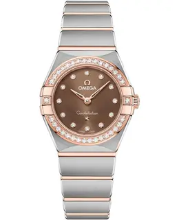 Omega Constellation Manhattan Quartz 25mm Brown Dial Diamond Rose Gold and Stainless Steel Women's Watch 131.25.25.60.63.001