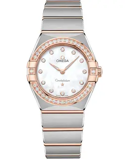Omega Constellation Manhattan Quartz 28mm Mother of Pearl Dial Diamond Rose Gold and Stainless Steel Women's Watch 131.25.28.60.55.001 131.25.28.60.55