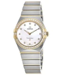 Omega Constellation Manhattan Mother of Pearl Diamond Dial Yellow Gold and Stainless Steel Women's Watch 131.25.28.60.55.002 13125286055002