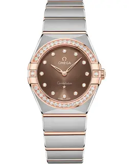 Omega Constellation Manhattan Quartz 28mm Brown Dial Diamond Rose Gold and Stainless Steel Women's Watch 131.25.28.60.63.001