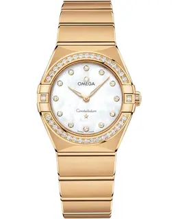 Omega Constellation Manhattan Quartz 28mm Mother of Pearl Dial Diamond Yellow Gold Women's Watch 131.55.28.60.55.002
