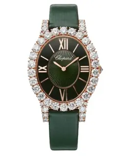 Chopard L'Heure Du Diamant Oval Medium Green Dial Leather Strap Women's Watch 139383-5009