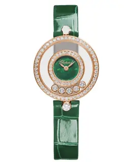Chopard Happy Diamonds Green Dial Rose Gold Diamond Leather Strap Women's Watch 203957-5209