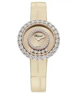 Chopard Happy Diamonds Joaillerie Gold Dial Diamond Leather Strap Women's Watch 205369-5002