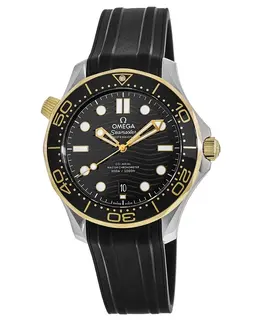 Omega Seamaster Diver 300M Yellow Gold & Steel Rubber Strap Men's Watch 210.22.42.20.01.001
