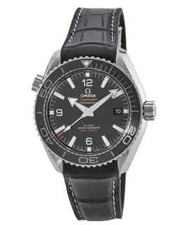 Omega Seamaster Planet Ocean 600M 43.5mm Black Dial Leather Strap Men's Watch 215.33.44.21.01.001