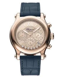 Chopard Happy Sport Chronograph Rose Gold Dial Diamond Leather Strap Women's Watch 274653-5001