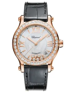 Chopard Happy Sport Medium Automatic 36mm Mother of Pearl Diamond Leather Strap Women's Watch 274808-5006