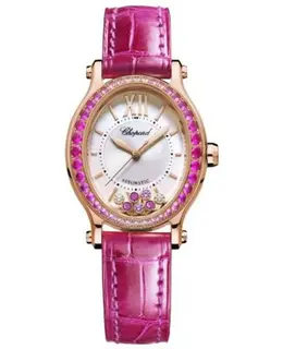 Chopard Happy Sport Oval 7 Floating Diamonds White Leather Strap Women's Watch 275362-5003