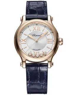 Chopard Happy Sport Automatic 33mm Silver Dial Leather Strap Women's Watch 275378-5001