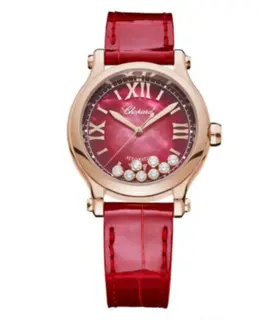 Chopard Happy Sport Red Mother of Pearl Dial Leather Strap Women's Watch 275378-5005