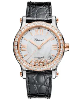 Chopard Happy Sport Medium Automatic 36mm Mother of Pearl Diamond Leather Strap Women's Watch 278559-6006