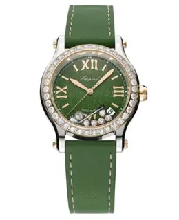 Chopard Happy Sport Medium Automatic 36mm Green Dial Leather Strap Women's Watch 278559-6023
