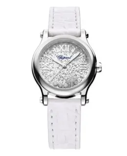 Chopard Happy Snowflakes Silver Tone Dial Leather Strap Women's Watch 278573-3022