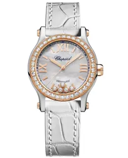 Chopard Happy Sport Mini Automatic 30mm Mother of Pearl Dial Diamond Steel and Rose Gold Leather Strap Women's Watch 278573-6020
