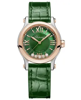 Chopard Happy Sport Mini Automatic 30mm Green Diamond Dial Leather Strap Women's Watch 278573-6032