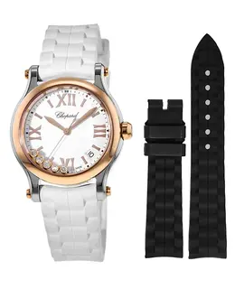 Chopard Happy Sport Medium 36mm Floating Diamonds Rose Gold & Steel Rubber Strap Women's Watch 278582-6001