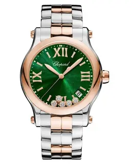 Chopard Happy Sport Medium 36mm Green Dial Floating Diamonds Women's Watch 278582-6006