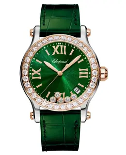 Chopard Happy Sport Medium 36mm Green Dial Diamonds Leather Strap Women's Watch 278582-6007