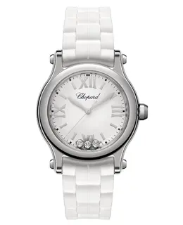 Chopard Happy Sport 30mm White Floating Diamond Dial Rubber Strap Women's Watch 278590-3001