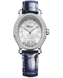 Chopard Happy Sport Oval 7 Floating Diamonds Silver Dial Diamond Leather Strap Women's Watch 278602-3003
