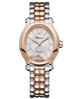 Chopard Happy Sport Oval 7 Floating Diamonds Silver Dial Diamond Rose Gold and Steel Women's Watch 278602-6002