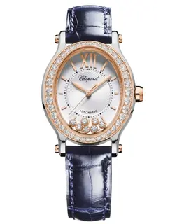 Chopard Happy Sport Oval 7 Floating Diamonds Silver Dial Diamond Rose Gold and Steel Women's Watch 278602-6003
