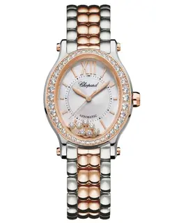 Chopard Happy Sport Oval 7 Floating Diamonds Silver Dial Diamond Rose Gold and Steel Women's Watch 278602-6004