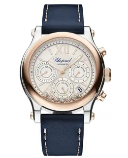 Chopard Happy Sport Chronograph Automatic Rose Gold Diamond Dial Leather Strap Women's Watch 278615-6001