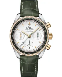 Omega Speedmaster Co-Axial Chronograph 38mm Diamond Steel And Yellow Gold Green Leather Unisex Watch 324.28.38.50.02.001