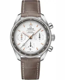 Omega Speedmaster Co-Axial Chronograph 38mm Diamond Silver Dial Brown Leather Unisex Watch 324.38.38.50.02.001