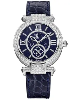 Chopard Imperiale Moonphase Blue Dial Diamond White Gold Leather Strap Women's Watch 384246-1002