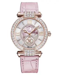 Chopard Imperiale Moonphase Pink Mother of Pearl Dial Diamond Leather Strap Women's Watch 384246-5001