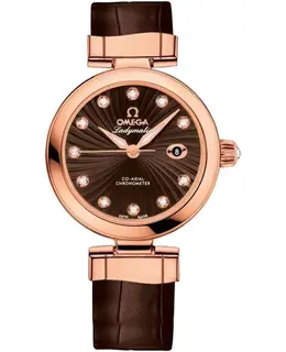 Omega De Ville Ladymatic Rose Gold Brown Leather Women's Watch 425.63.34.20.63.001