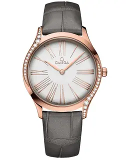 Omega De Ville Tresor 36MM Rose Gold Grey Leather Strap Women's Watch 428.58.36.60.02.001