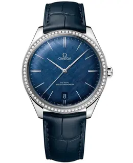 Omega De Ville Chronometer Blue Dial Diamond Blue Leather Strap Men's Watch 435.18.40.21.03.001