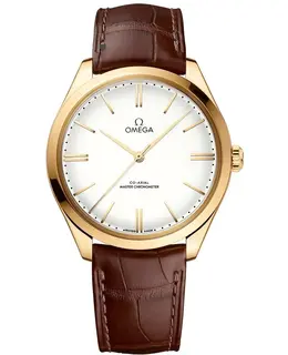 Omega De Ville Chronometer Ivory Dial 18K Yellow Gold Brown Leather Strap Men's Watch 435.53.40.21.09.001
