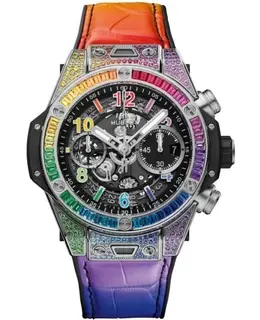 Hublot Big Bang Unico Black Skeleton Dial Rubber and Leather Strap Men's Watch 441.nx.1117.lr.0999