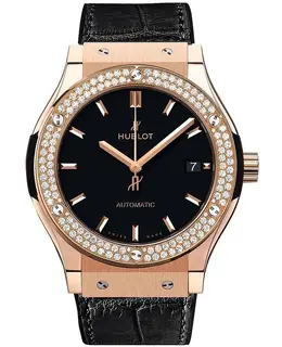 Hublot Classic Fusion Automatic Black Dial Diamond Black Leather Strap Men's Watch 542.ox.1181.lr.1104