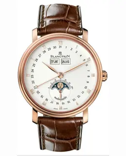 New Authentic Blancpain Villeret 6263-3642-55 Men's Watch with Brown Crocodile Strap Silver Dial