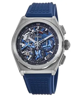New Authentic Zenith Defy El Primero 21 Blue Skeleton Dial Chronograph Rubber Strap Men's Watch Model 95.9002.9004/78.R590