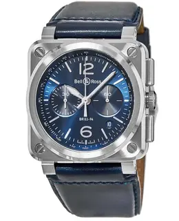 Bell & Ross BR0394-BLU-ST/SCA Mens Watch - Blue Dial Automatic Chronograph with Blue Leather Strap