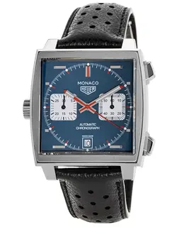 Tag Heuer Monaco Chronograph Automatic Blue Dial Black Leather Strap Men's Watch caw211p.fc6356