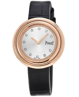 Piaget Possession Silver Diamond Dial 18K Rose Gold Leather Strap Women's Watch g0a43081