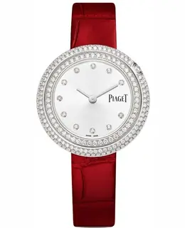 Piaget Authentic Women's Watch Possession Silver Diamond Dial Burgundy Leather Strap with Blue Dial G0A43095