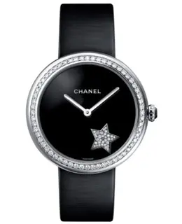 Chanel Mademoiselle Prive Black Dial Diamond Black Satin Strap Women's Watch h2928