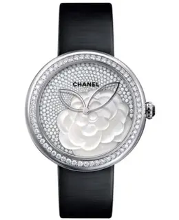 Chanel Mademoiselle Prive Diamond Dial Black Satin Strap Women's Watch h4319
