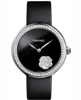 Chanel Mademoiselle Prive Black Dial Diamonds Black Satin Strap Women's Watch h4897